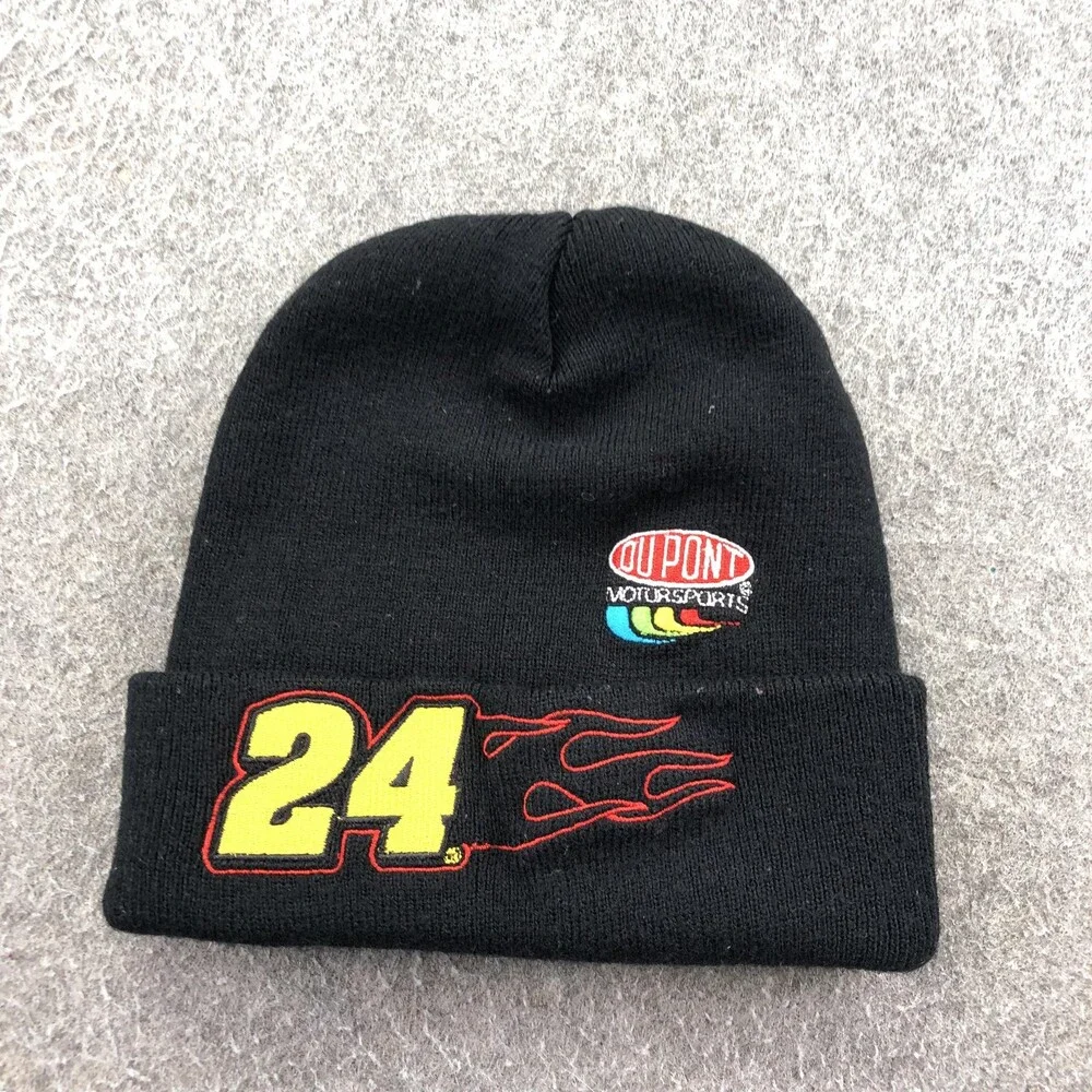 Jeff Gordon Hat Cap Beanie Mens One Size Black NASCAR DuPont 24 Racing Flames